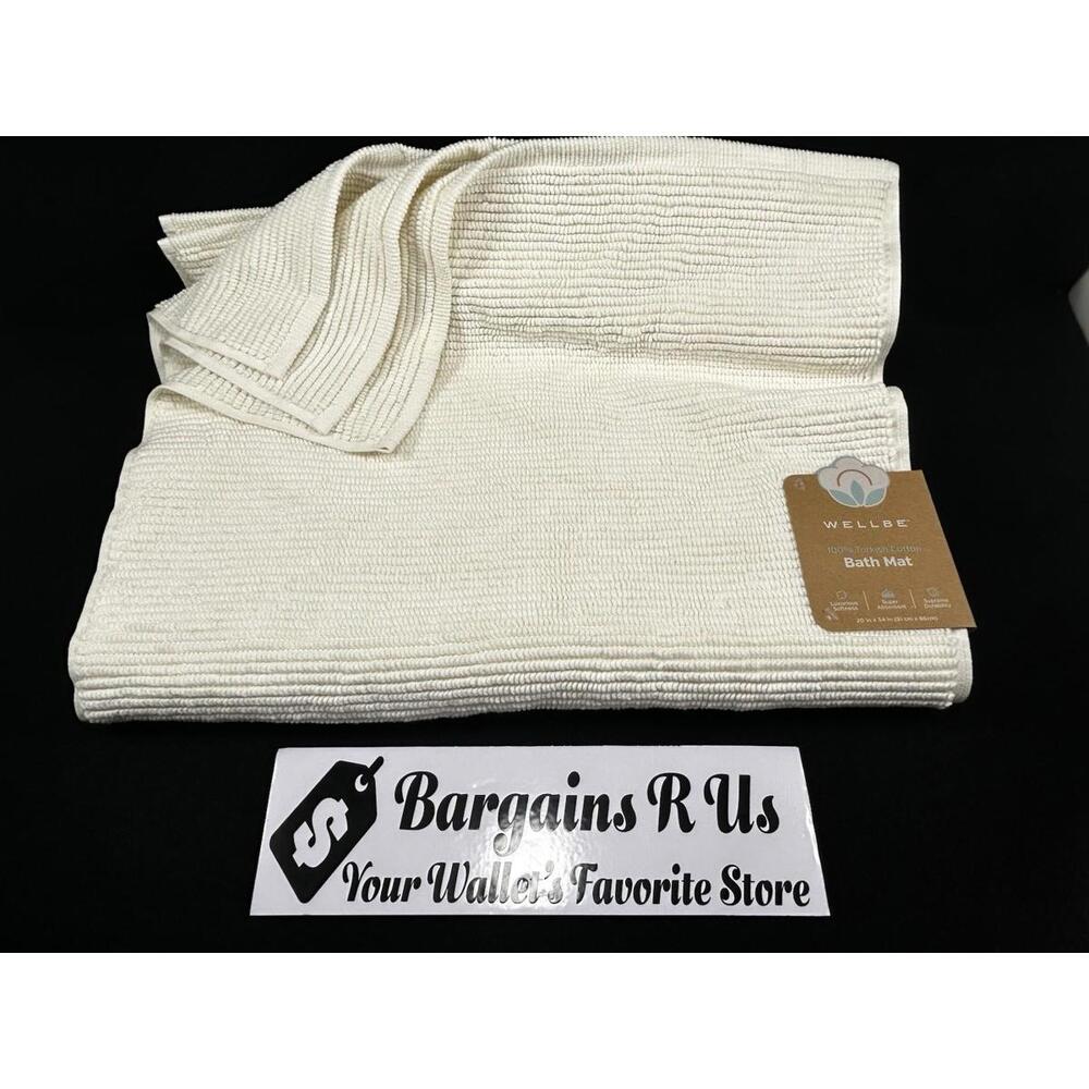 3 Pack  100% Turkish Cotton White Pinstripe Bath Mat 20x34 S